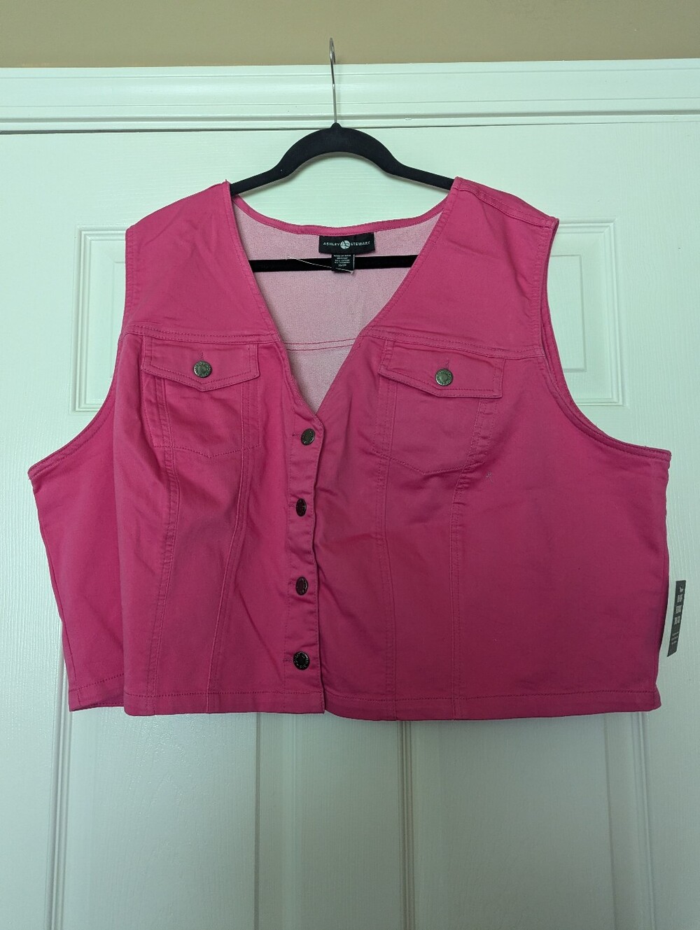 Ashley Stewart Bright Pink Button-Front Cropped Vest